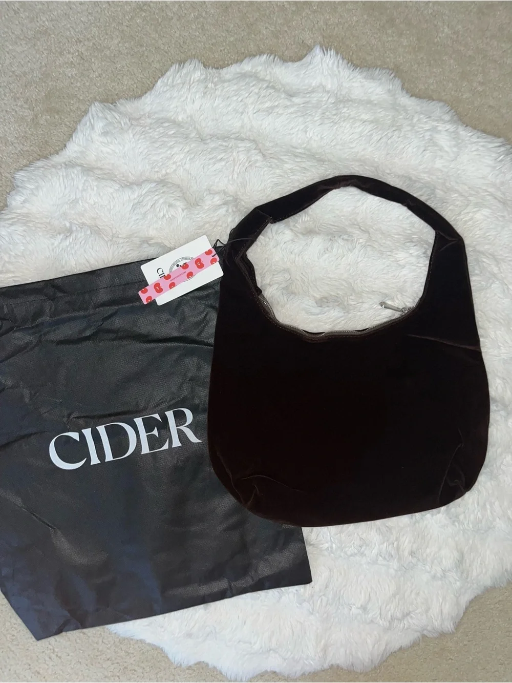 ✨NWT Cider Dark Brown Velvet Suede Hobo Shoulder Bag NWT + Dust Bag